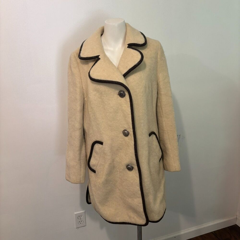 Vintage Lodenfrey Wool Coat Women's Sz Medium Neutral Tan Lined 60s Austria